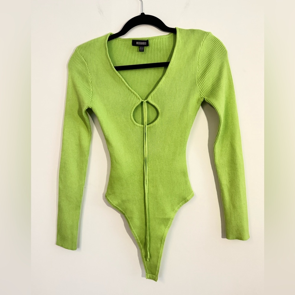 Missguided Lime Green Ribbed Bodysuit